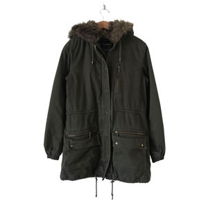 Banana Republic Olive Green Twill Jacket Removable Faux Fur Parka Small S